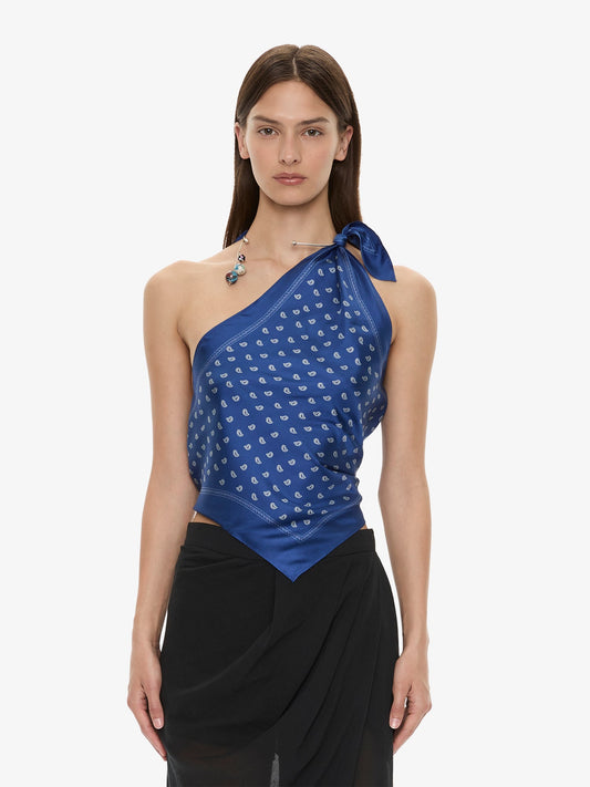 Image of a model wearing Tops. Product name - Bandana Scarf Tie Top in Print colour by brand - CHRISTOPHER ESBER