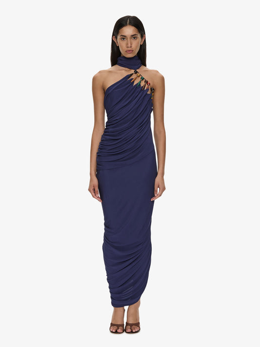 Image of Dresses. Product name - Tropique Droplet Halter Dress in Ink colour by brand - CHRISTOPHER ESBER