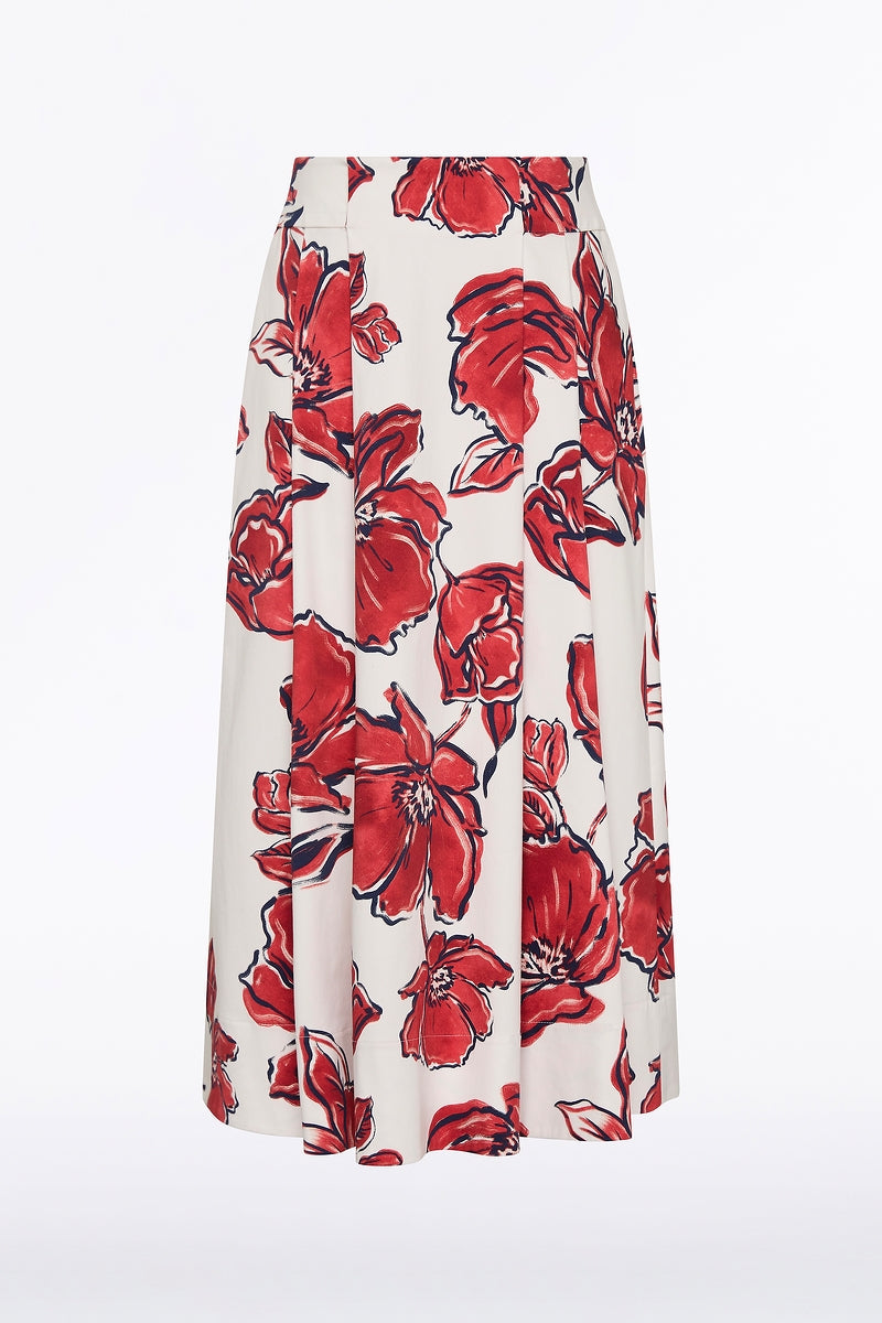 Carla Zampatti Crimson Bouquet Sateen Pleat Detail Skirt (Red)