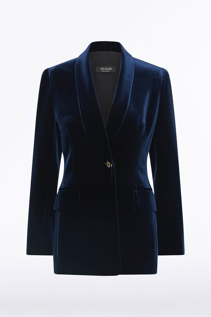 Carla Zampatti Velvet Shawl Collar Jacket (Navy)