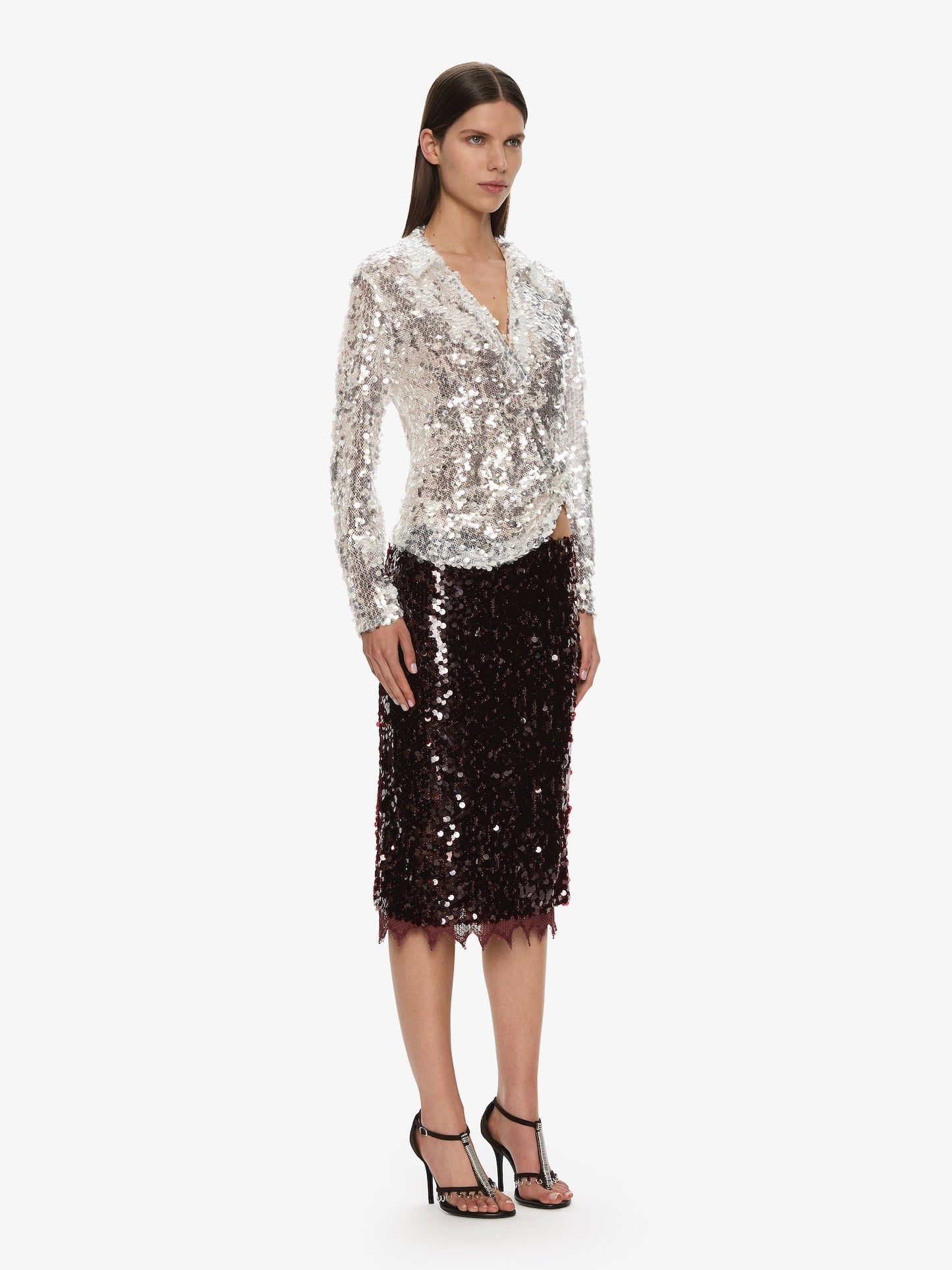 CHRISTOPHER ESBER Opaline Sequin Skirt (Maroon)