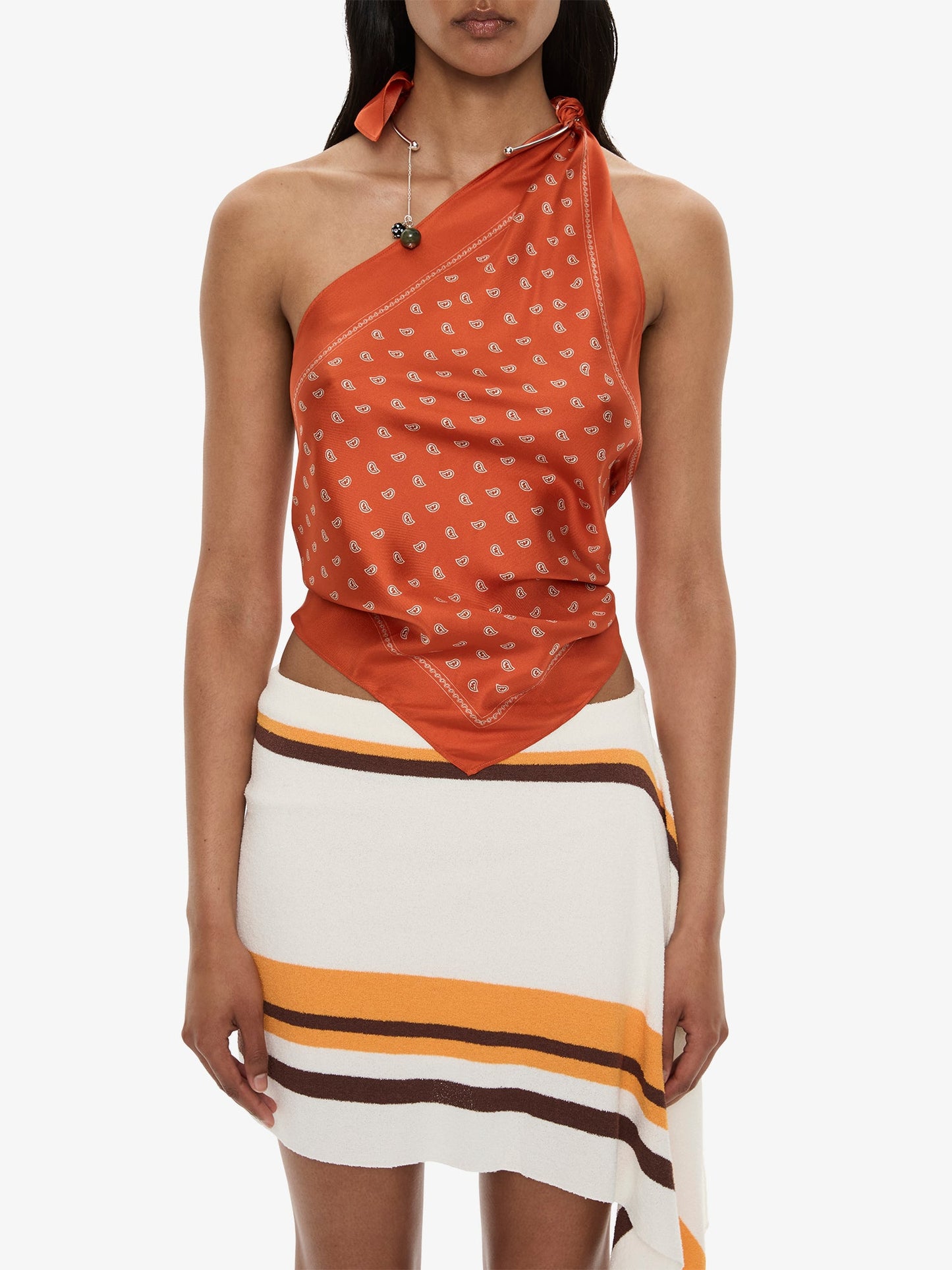 CHRISTOPHER ESBER Straccio Knitted Extension Drape Mini Skirt (Stripe)
