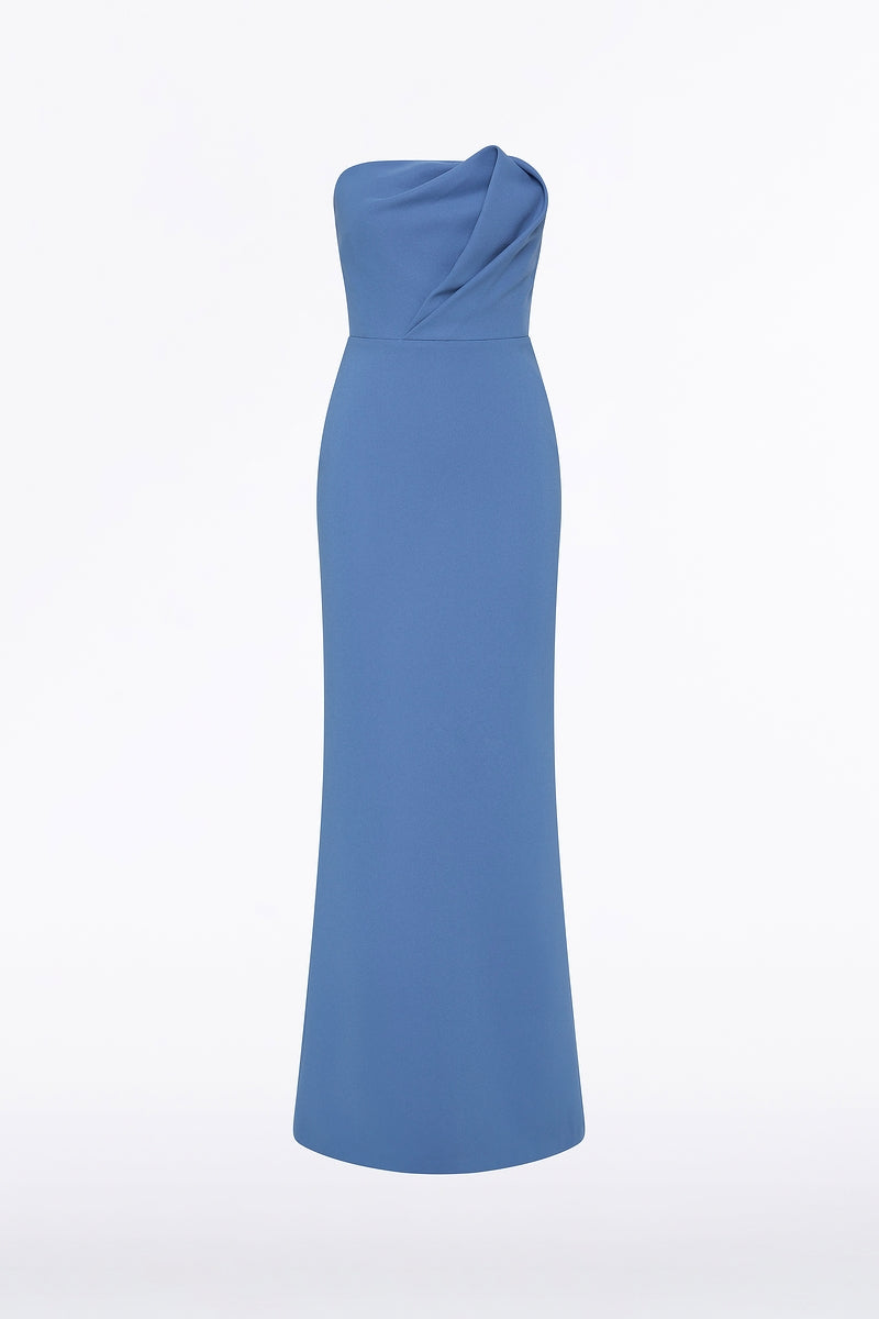 Carla Zampatti Atlas Crepe Sculptural Gown (Blue)