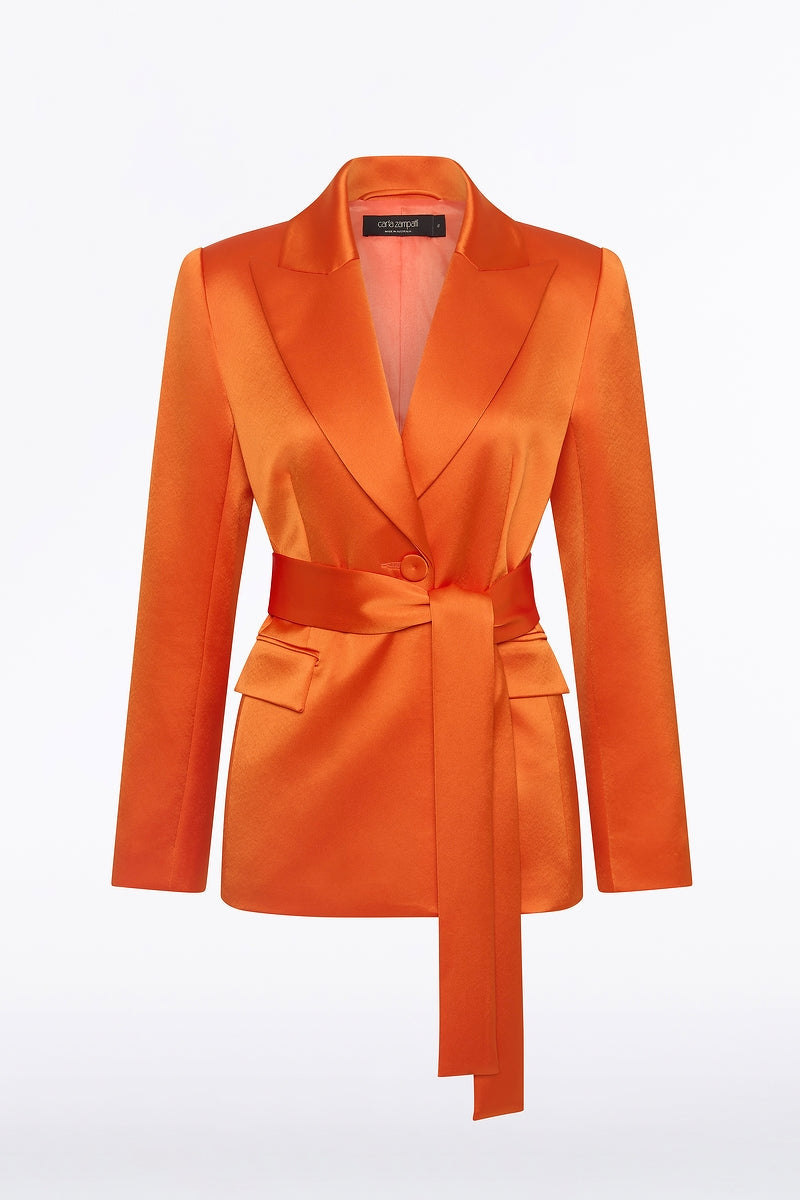 Carla Zampatti Clementine Satin Acetate Tie Waist Blazer (Orange)