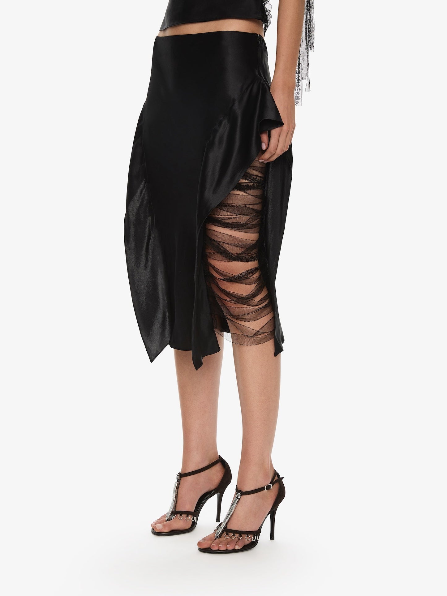 CHRISTOPHER ESBER Lattice Lace Silk Skirt (Black)