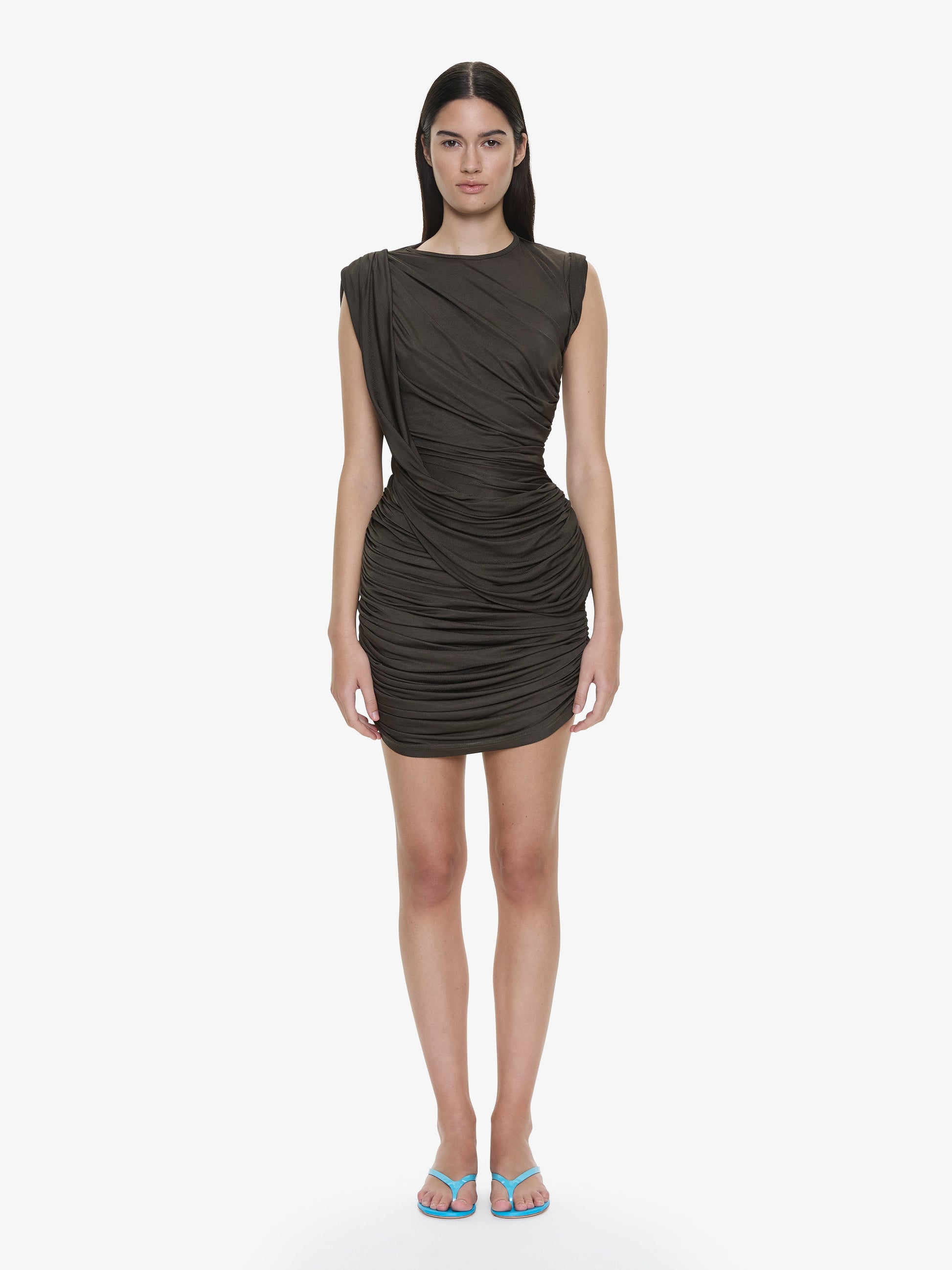 Image of Dresses. Product name - Verve Twisted Tank Mini Dress in Husk colour by brand - CHRISTOPHER ESBER