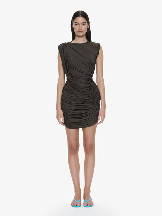 Image of Dresses. Product name - Verve Twisted Tank Mini Dress in Husk colour by brand - CHRISTOPHER ESBER