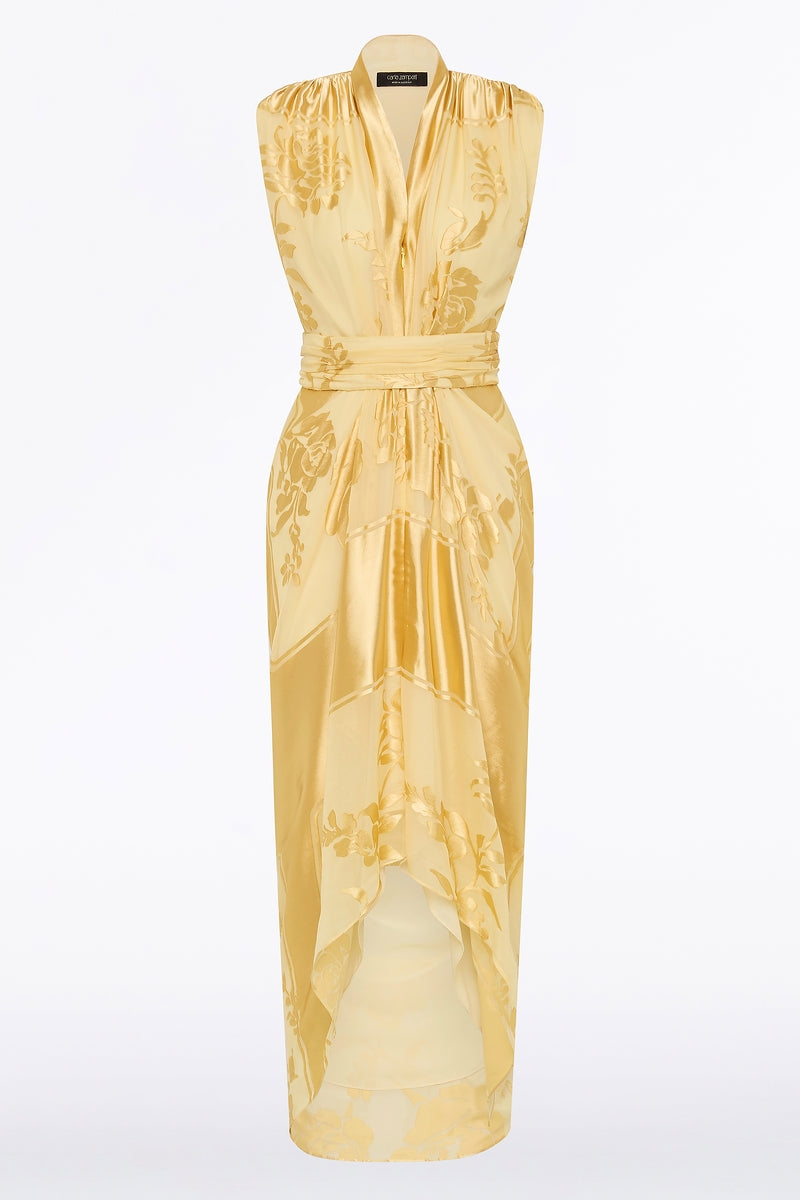 Carla Zampatti Pollen Devore Sleeveless Waterfall Dress (Yellow)