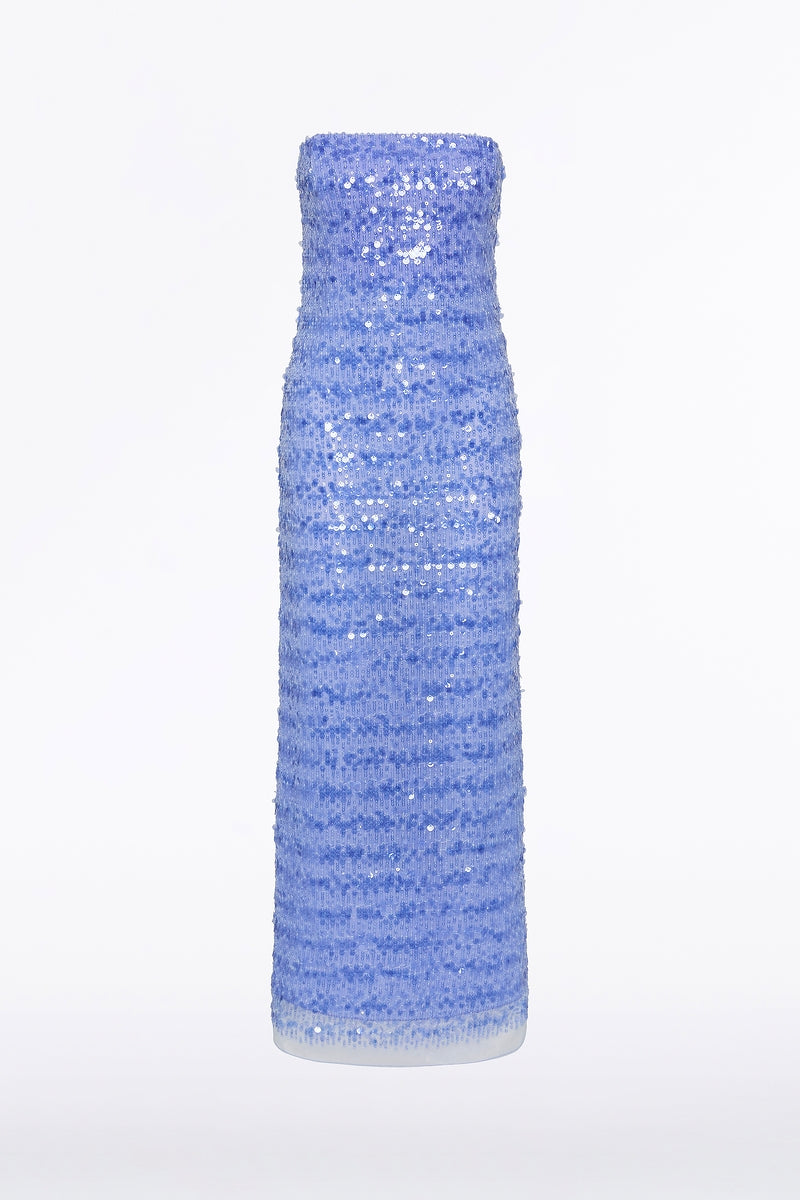 Carla Zampatti Pacific Linear Sequin Strapless Gown (Blue)