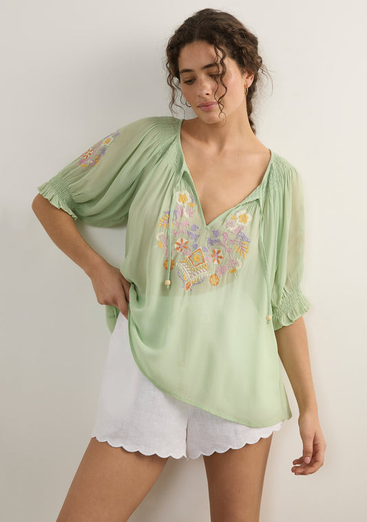 Auguste The Label Indra Embroidered Blouse (Print)
