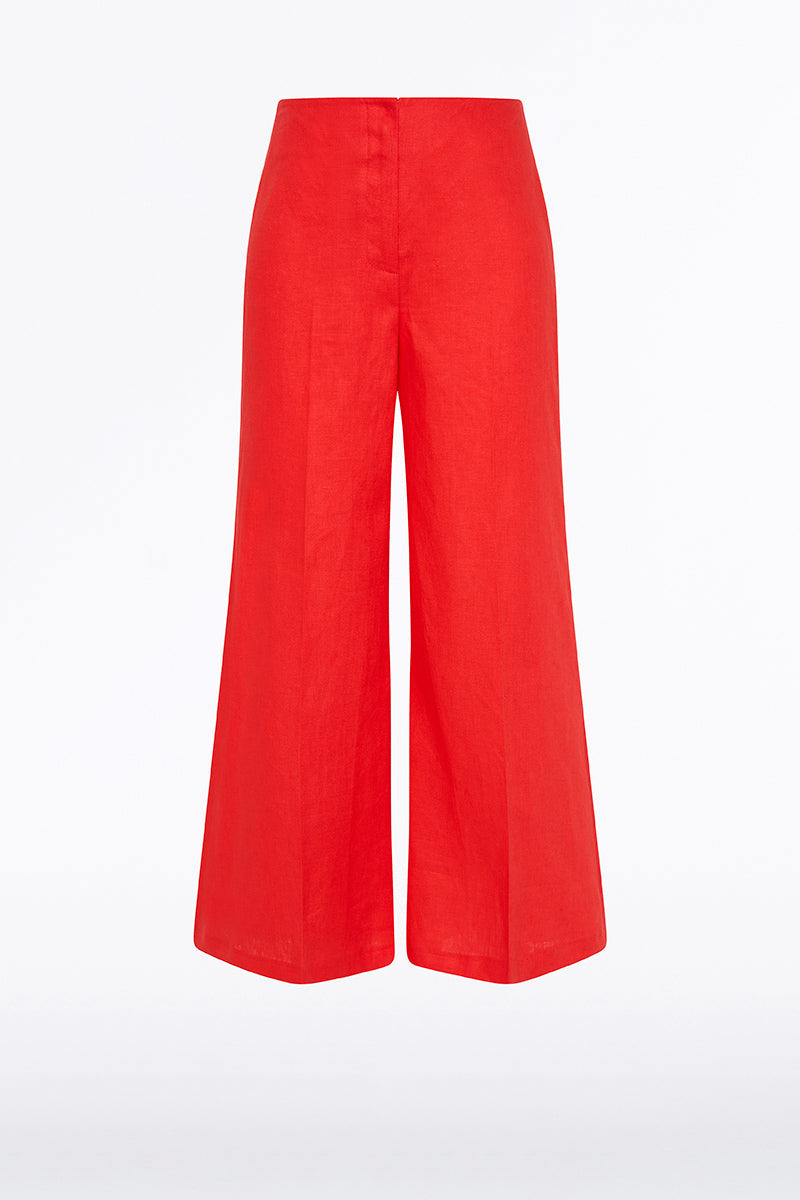 Carla Zampatti Scarlatto Linen Cropped Palazzo Pant (Red)