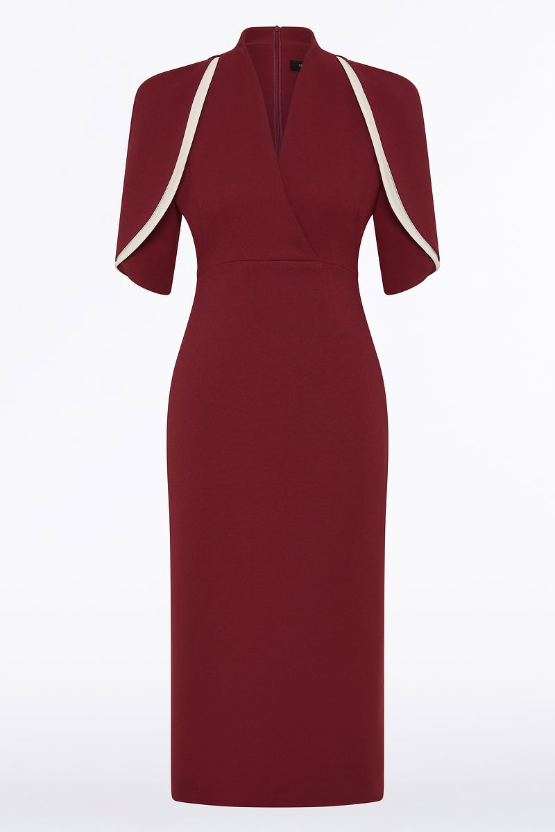 Carla Zampatti Cabernet Crepe Layered Sleeve Midi Dress (Red)