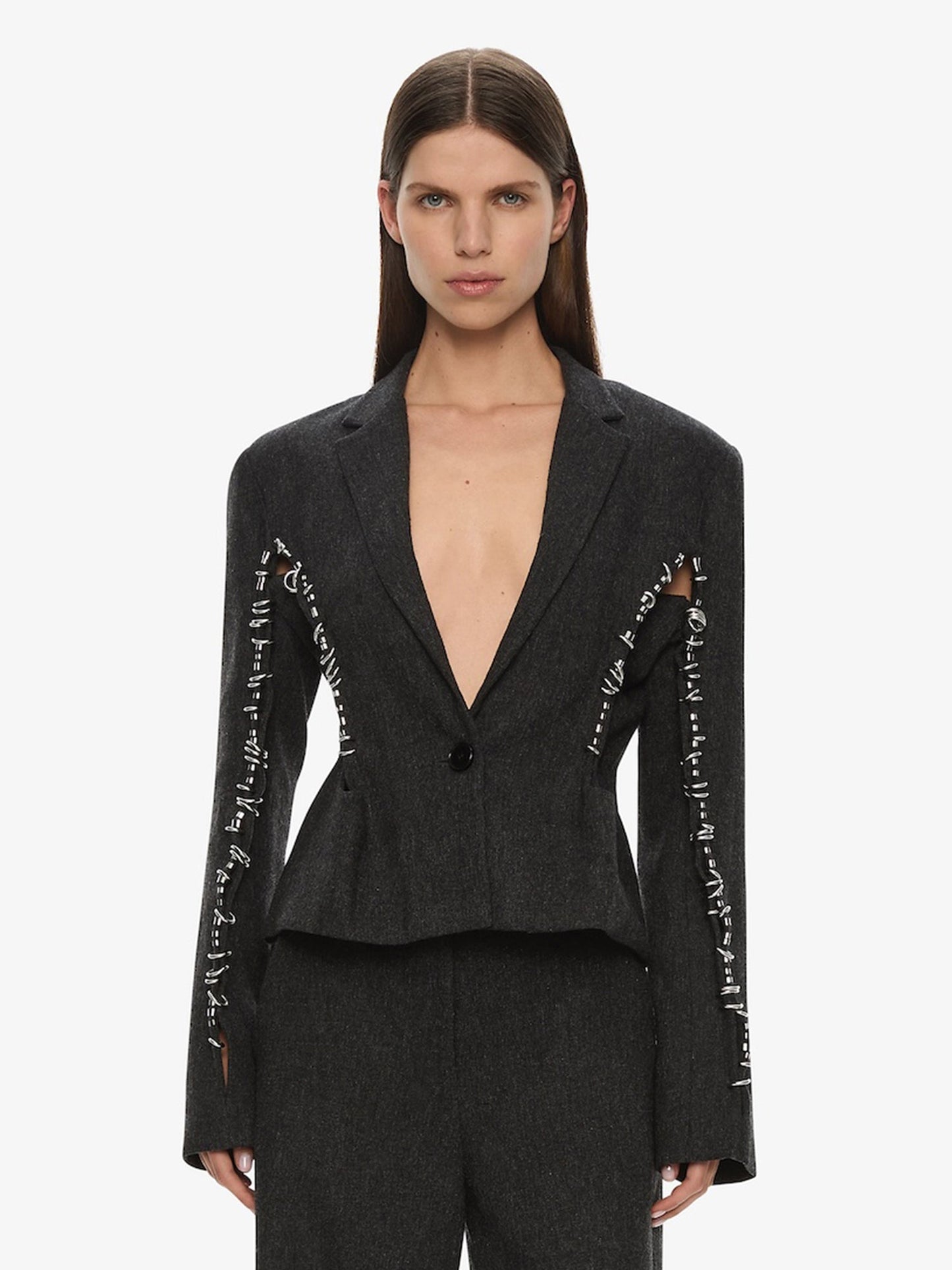 Image of Coats & Jackets. Productname: Palmas Pierced Blazer in Carbon colour by brand - CHRISTOPHER ESBER