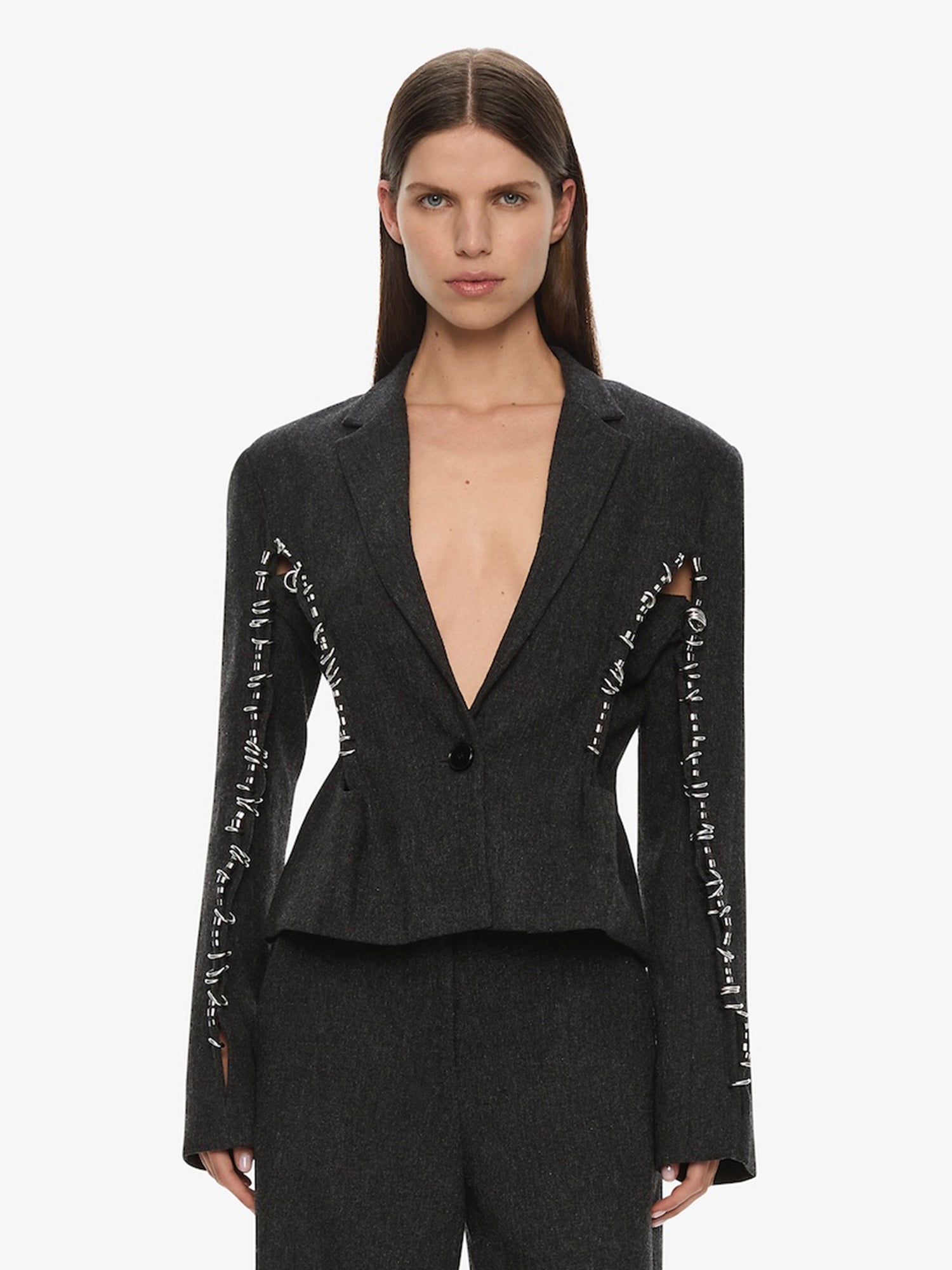 Image of Coats & Jackets. Productname: Palmas Pierced Blazer in Carbon colour by brand - CHRISTOPHER ESBER