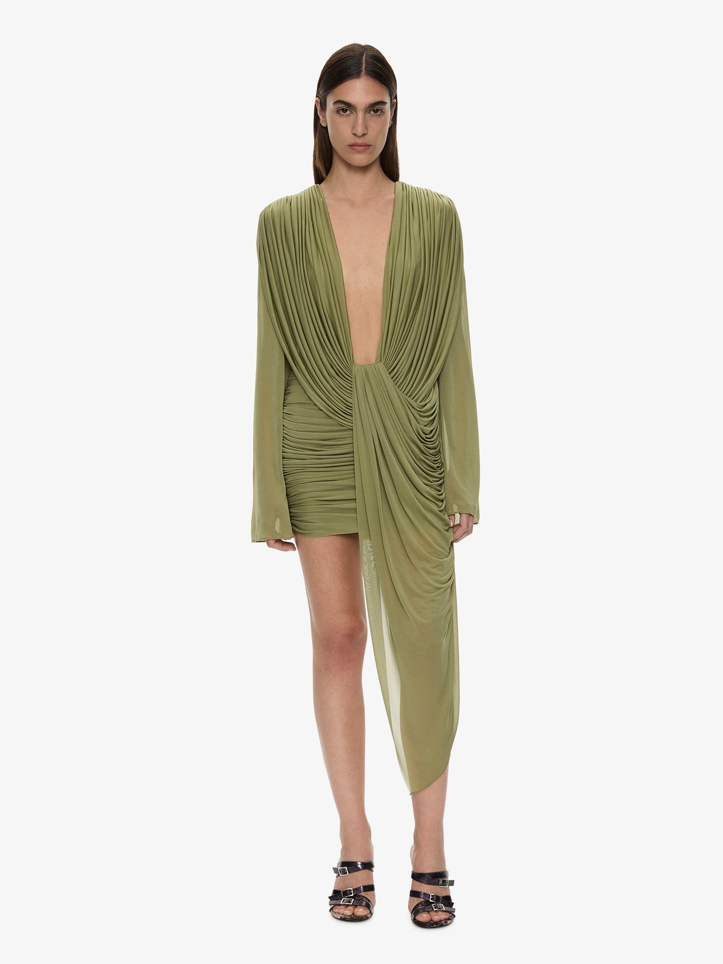 CHRISTOPHER ESBER Ripple Drape Long Sleeve Mini Dress (Fennel)