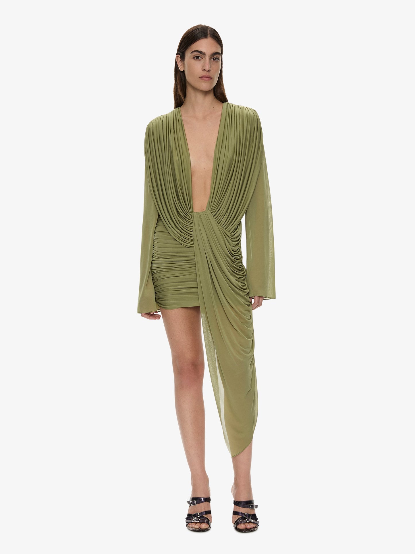 CHRISTOPHER ESBER Ripple Drape Long Sleeve Mini Dress (Fennel)