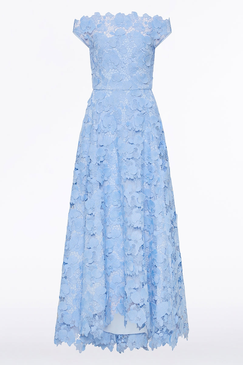 Carla Zampatti Celeste 3D Lace Off-Shoulder Gown (Blue)