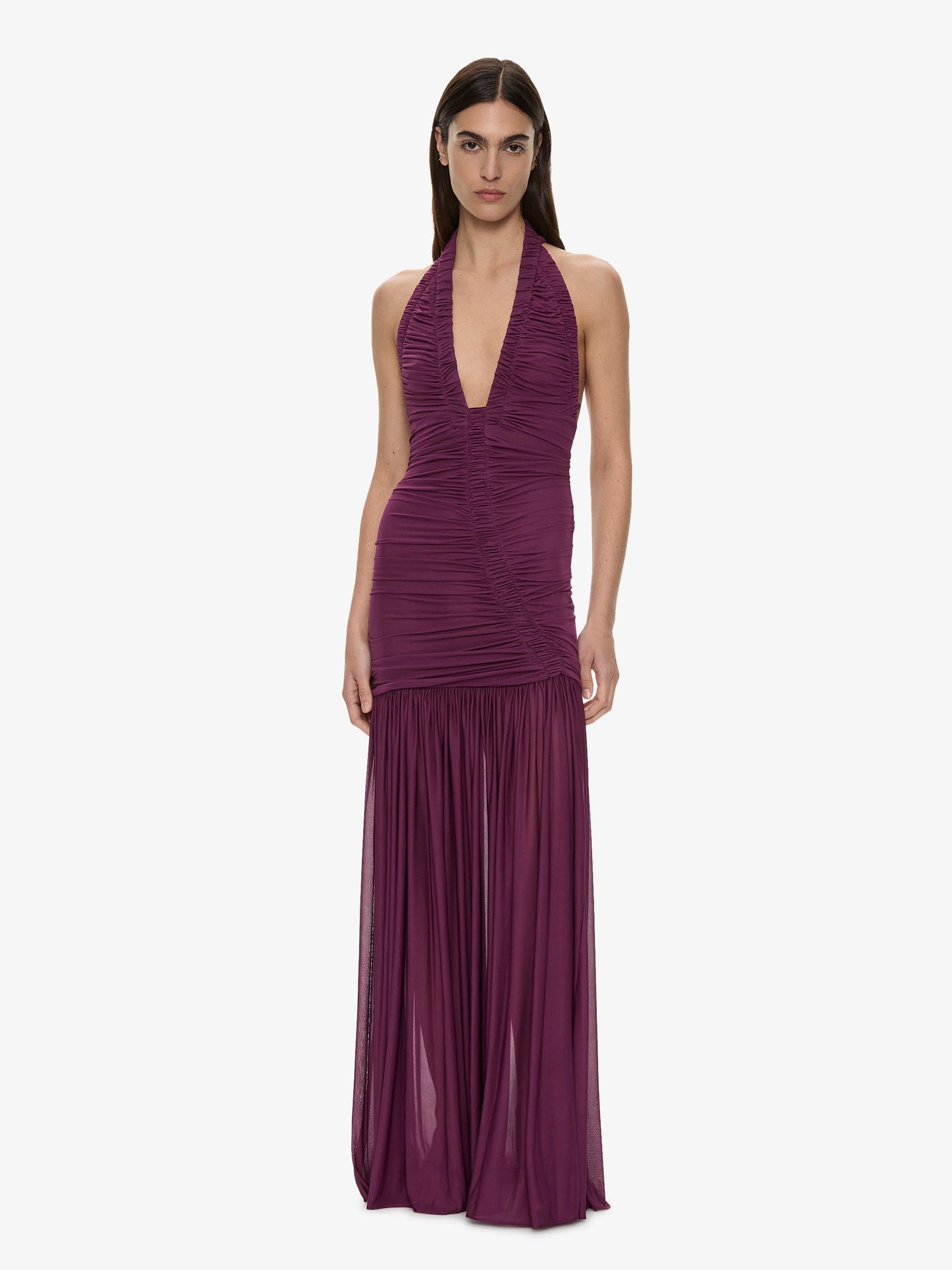 Image of Dresses. Product name - Orion Gown in Plum colour by brand - CHRISTOPHER ESBER