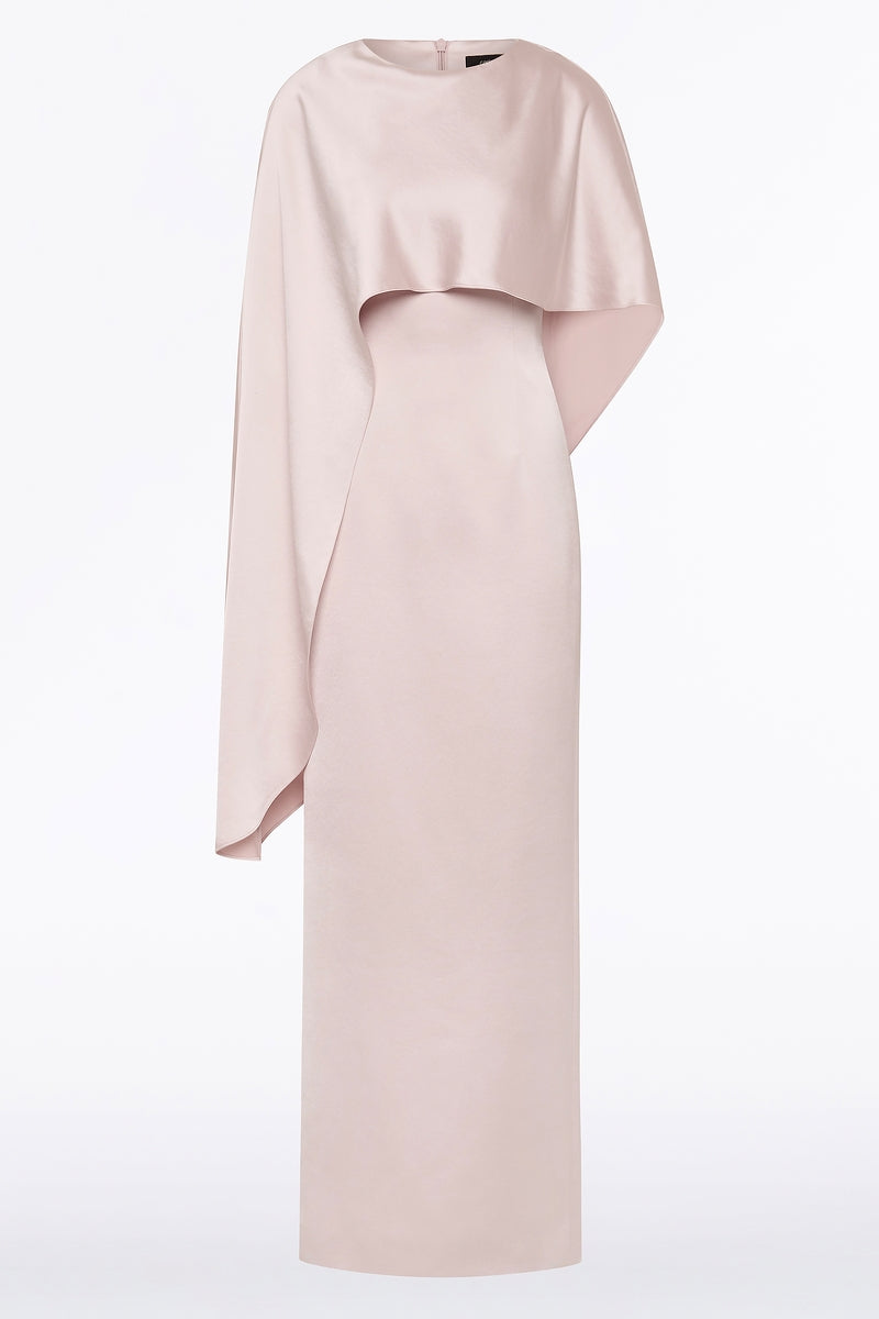 Carla Zampatti Blush Lustre Satin Asymmetrical Cape Gown (Pink)