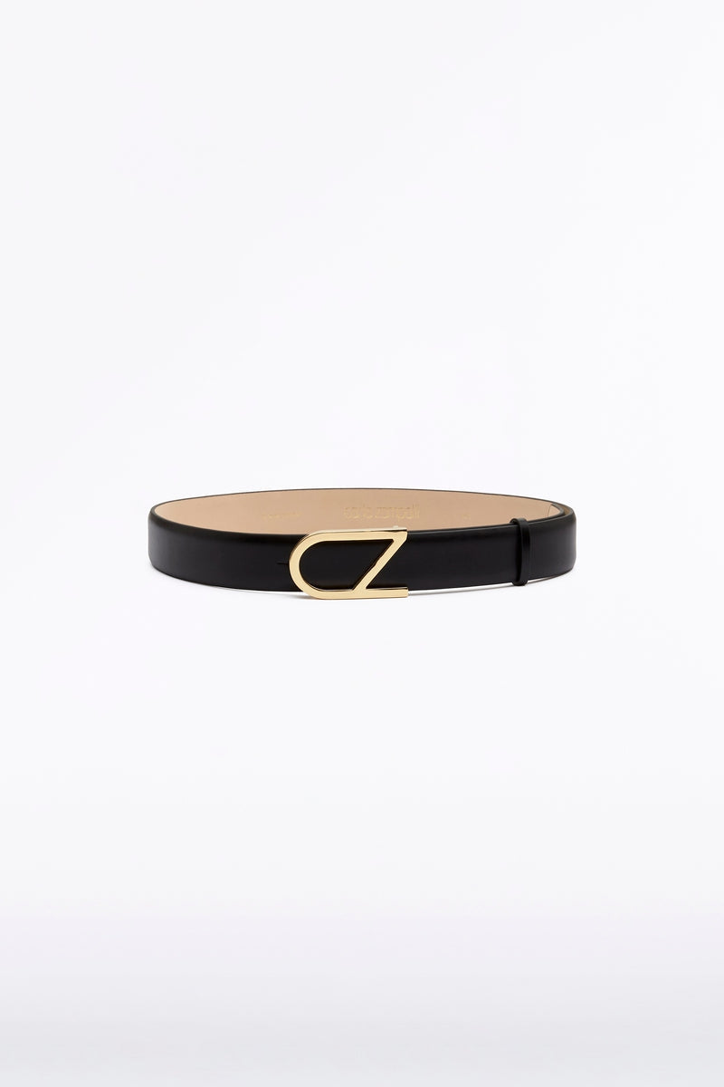 Carla Zampatti Leather Cz Logo Belt (Black)
