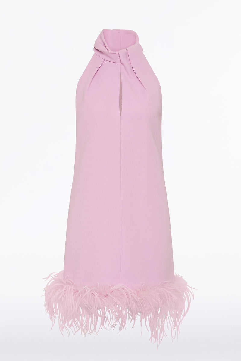 Carla Zampatti Floss Crepe Feather Mini Dress (Pink)