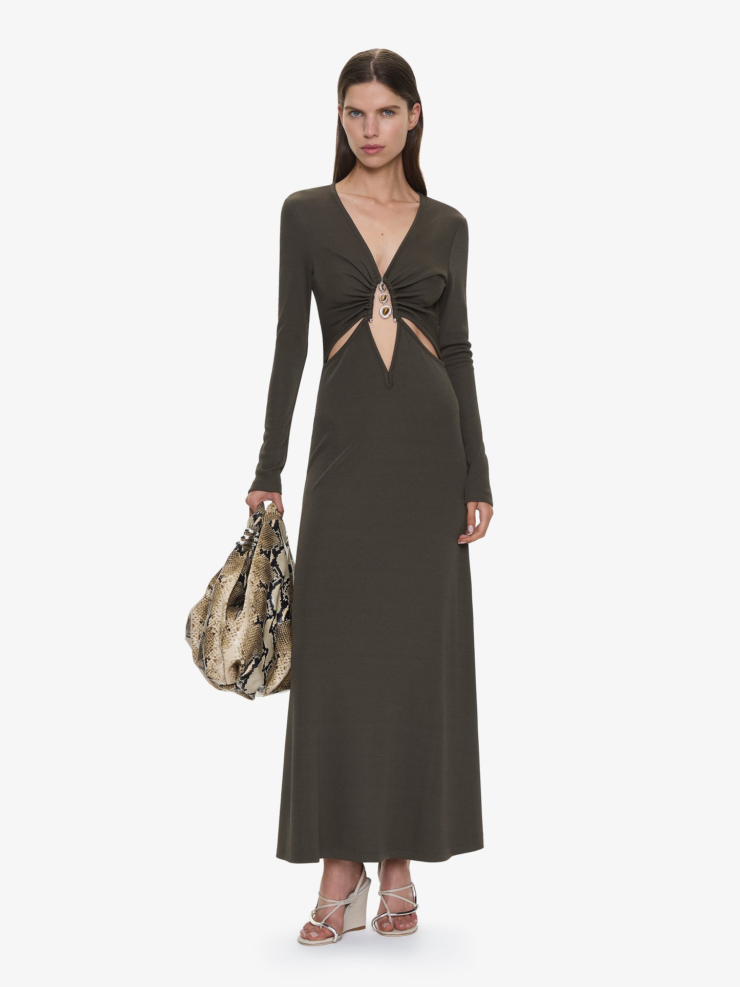 CHRISTOPHER ESBER Droplet Crystal Loophole Long Sleeve Dress (Husk)