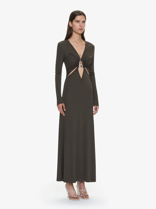 CHRISTOPHER ESBER Droplet Crystal Loophole Long Sleeve Dress (Husk)