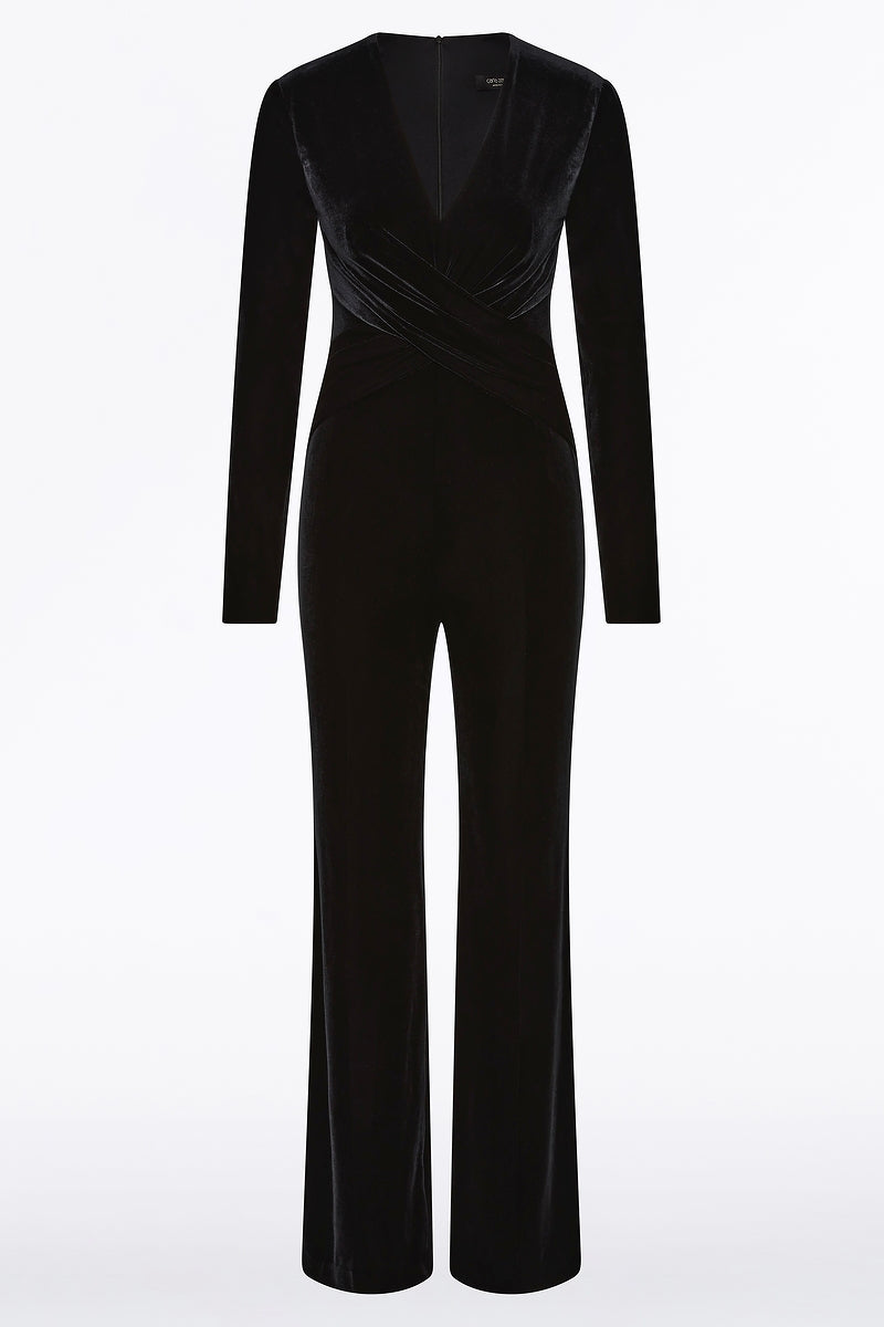 Carla Zampatti Velvet Tuck Front Jumpsuit (Black)
