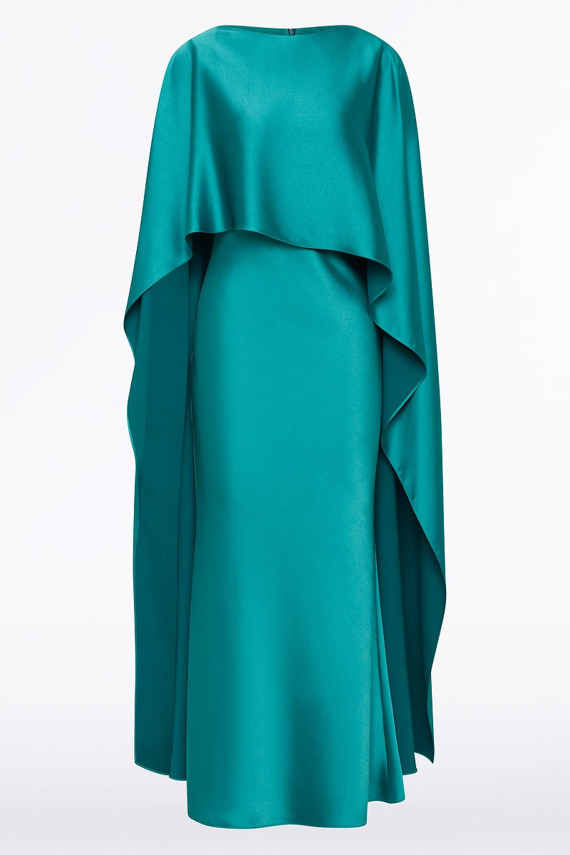 Carla Zampatti Viridian Lustre Satin Asymmetric Drape Dress (Green)