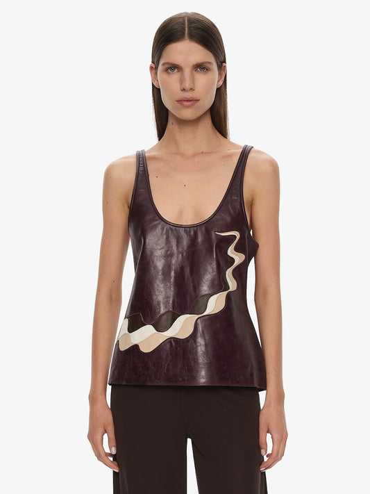 Image of a model wearing Tops. Productname: CHRISTOPHER ESBER Fragment Leather Tank in Multi colour by brand - CHRISTOPHER ESBER