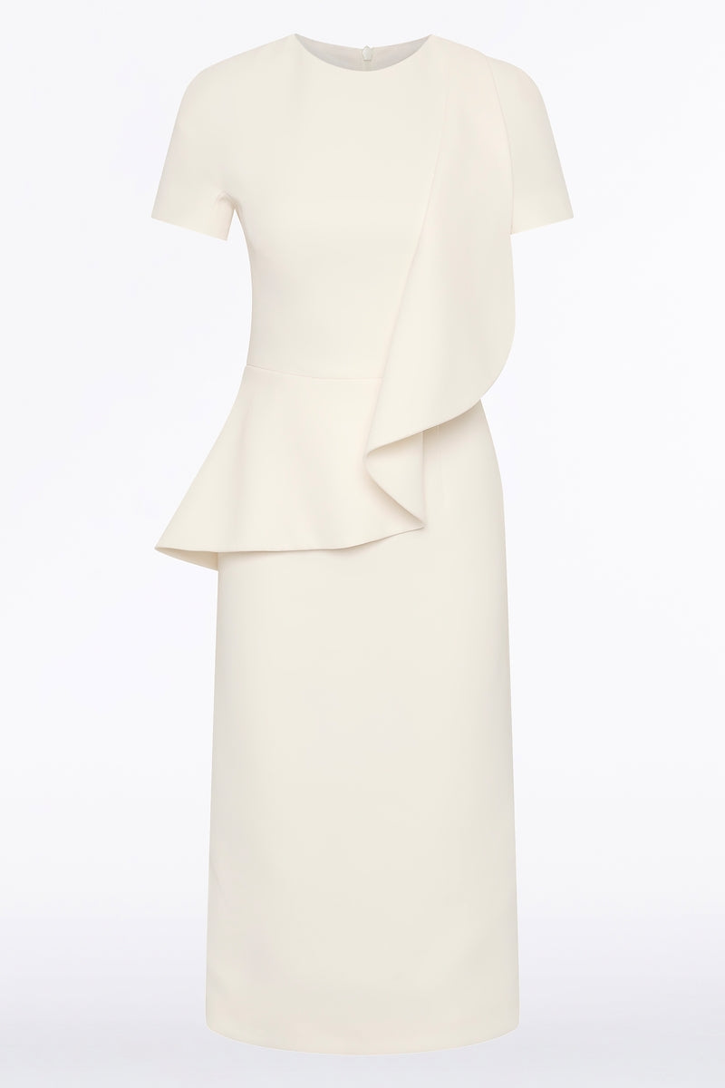 Carla Zampatti Crepe Drape Peplum Midi Dress (Ivory)