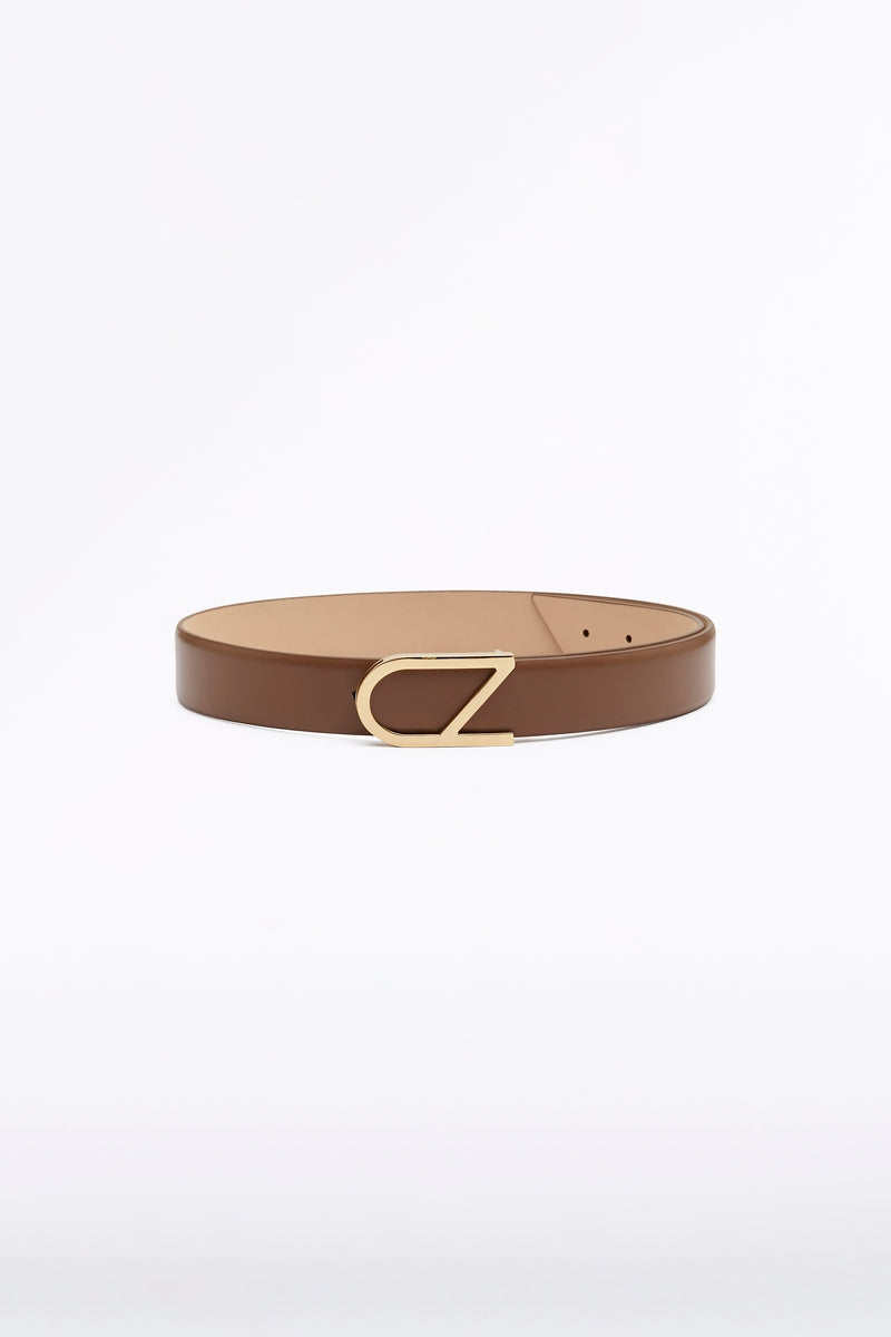 Carla Zampatti Tan Leather Cz Logo Belt (Brown)