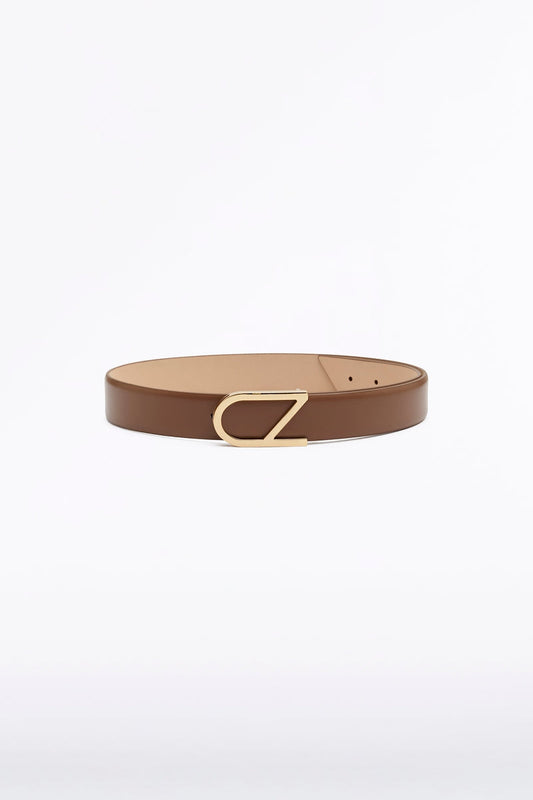 Carla Zampatti Tan Leather Cz Logo Belt (Brown)