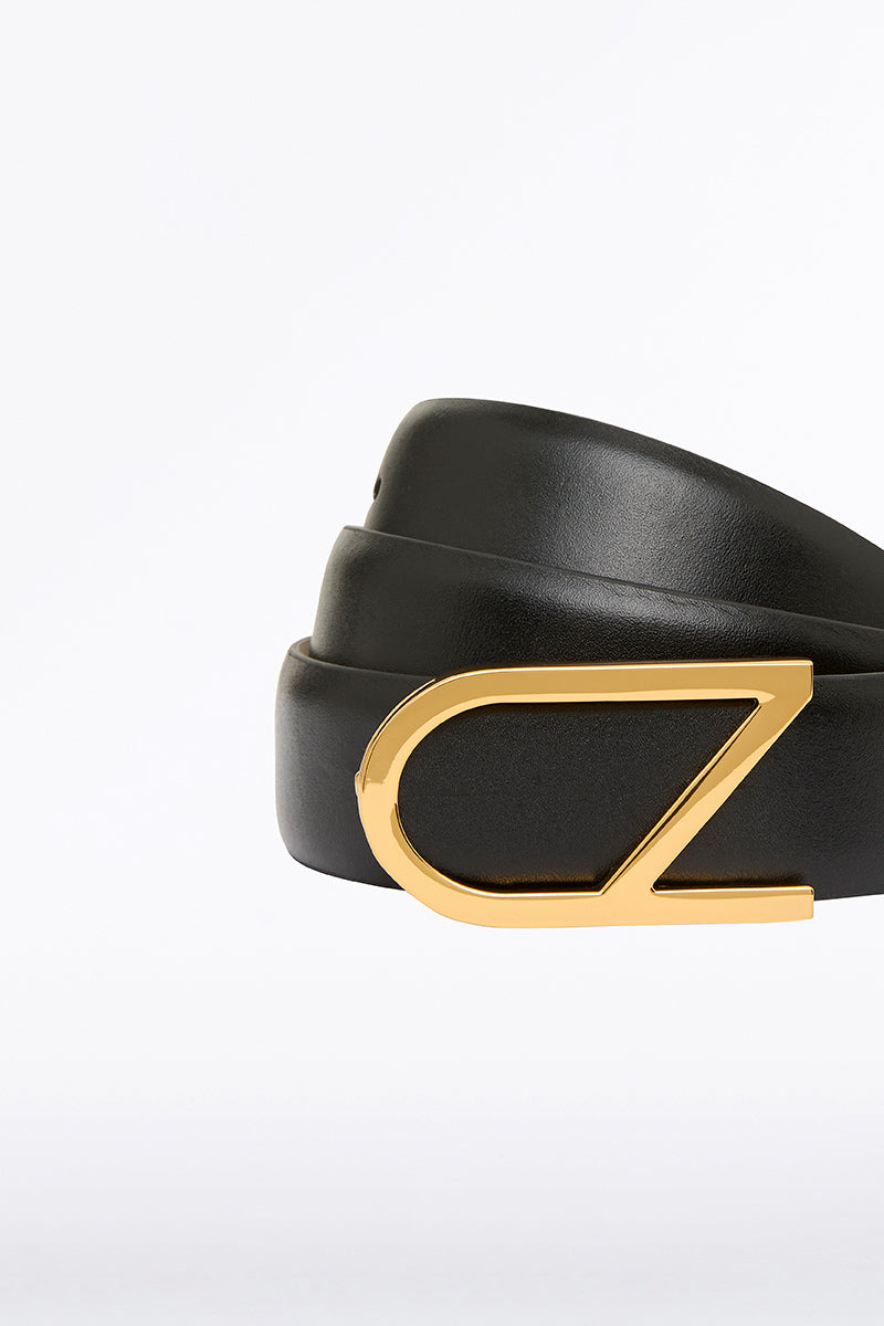 Image of Belts. Product name - Cz Logo Belt in Blk & Antique Brass colour by brand - Carla Zampatti