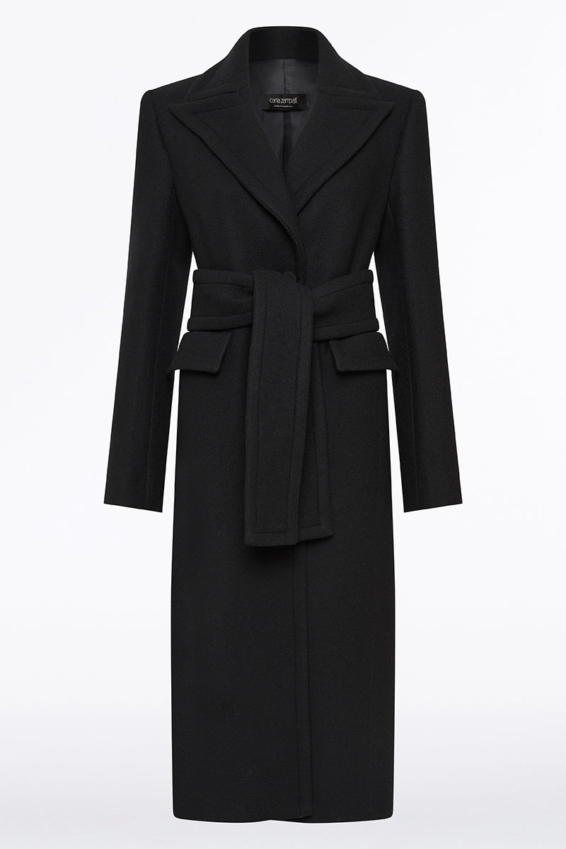 Carla Zampatti Italian Wool Belted Coat (Black)