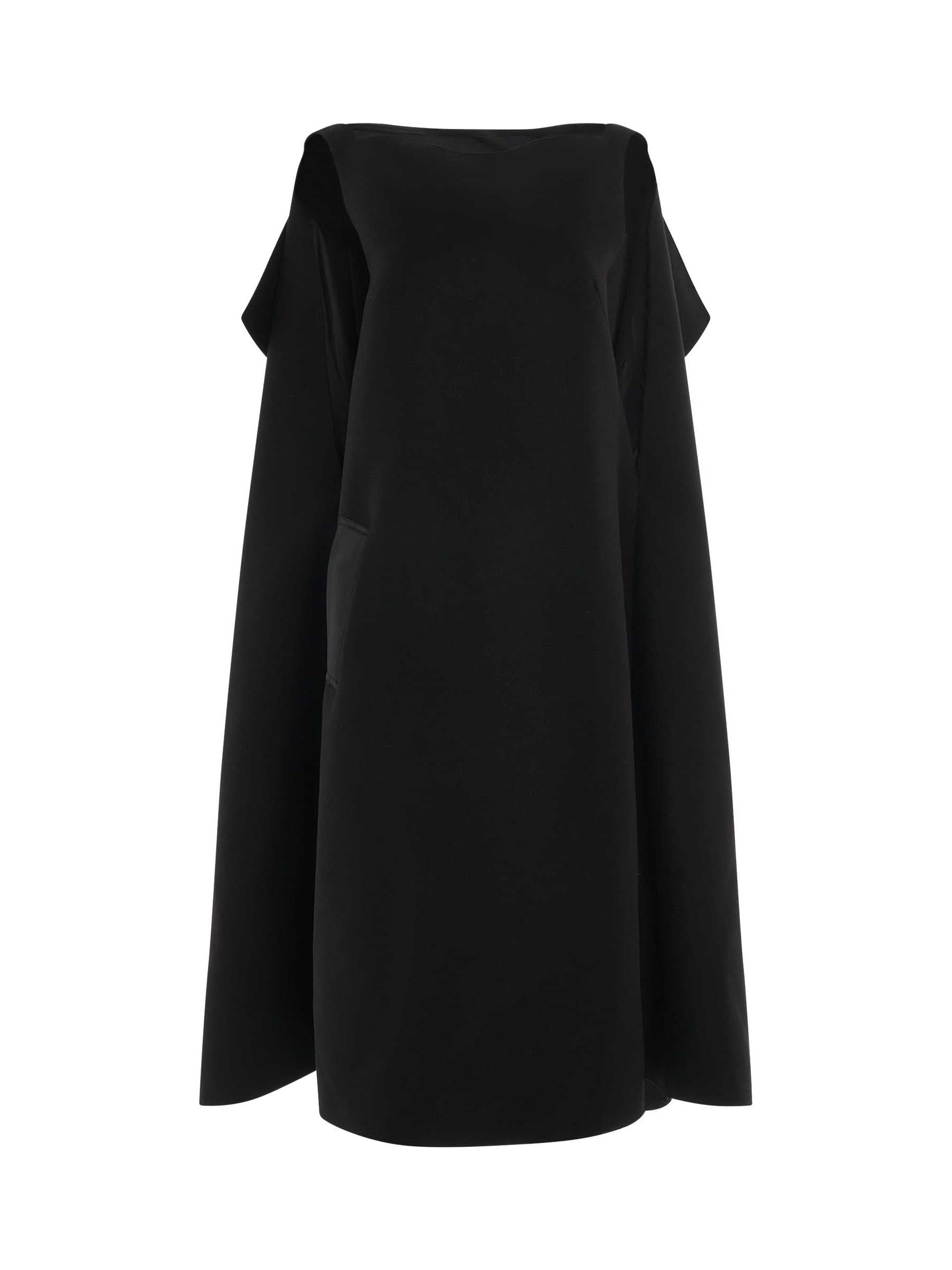 Image of a model wearing Dress. Productname: MAISON MARGIELA Cape Wool Dress in Black colour by brand - MAISON MARGIELA