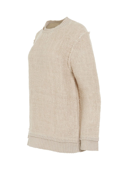 MAISON MARGIELA Raw Woven Oversize Knit Sweater (Beige)