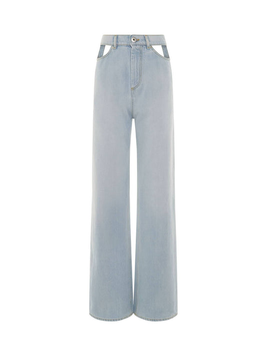 Image of a model wearing Denim. Productname: MAISON MARGIELA Décortiqué Relaxed Fit Denim Jeans in BLUE colour by brand - MAISON MARGIELA