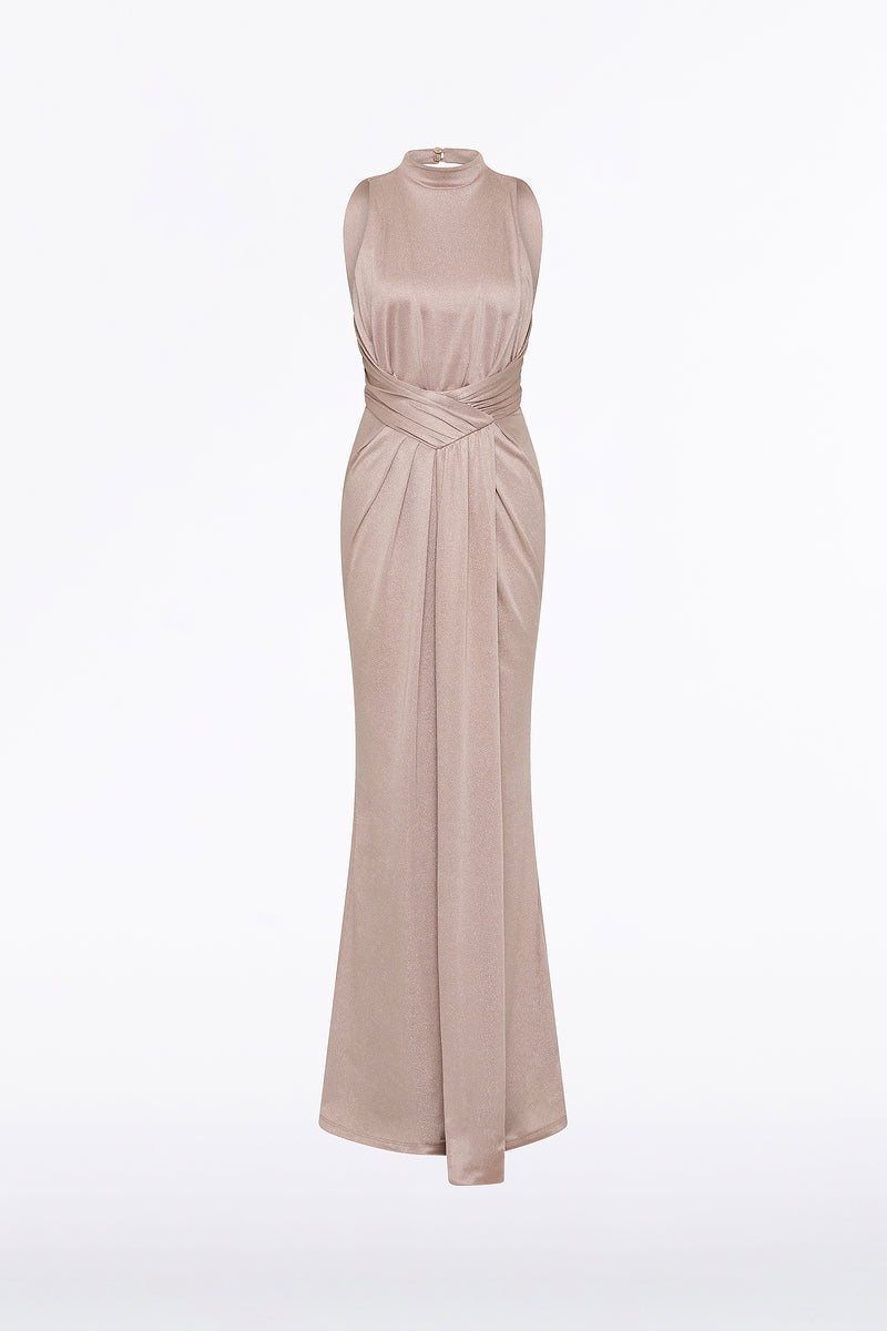 Carla Zampatti Mousse Jersey Twist Front Maxi Dress (Pink)