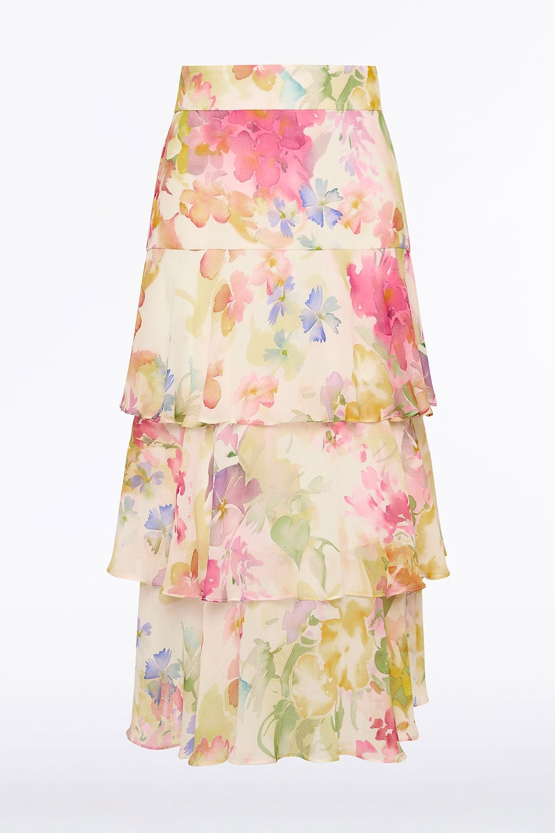 Carla Zampatti Etherea Bloom Tiered Ruffle Skirt (Multi-Colour)
