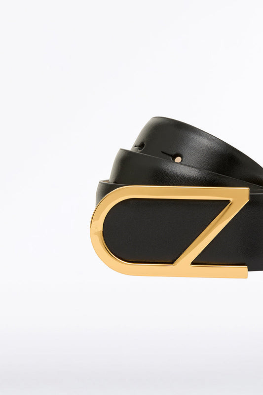Image of Belts. Product name - Cz Wide Logo Belt in Blk & Antique Brass colour by brand - Carla Zampatti