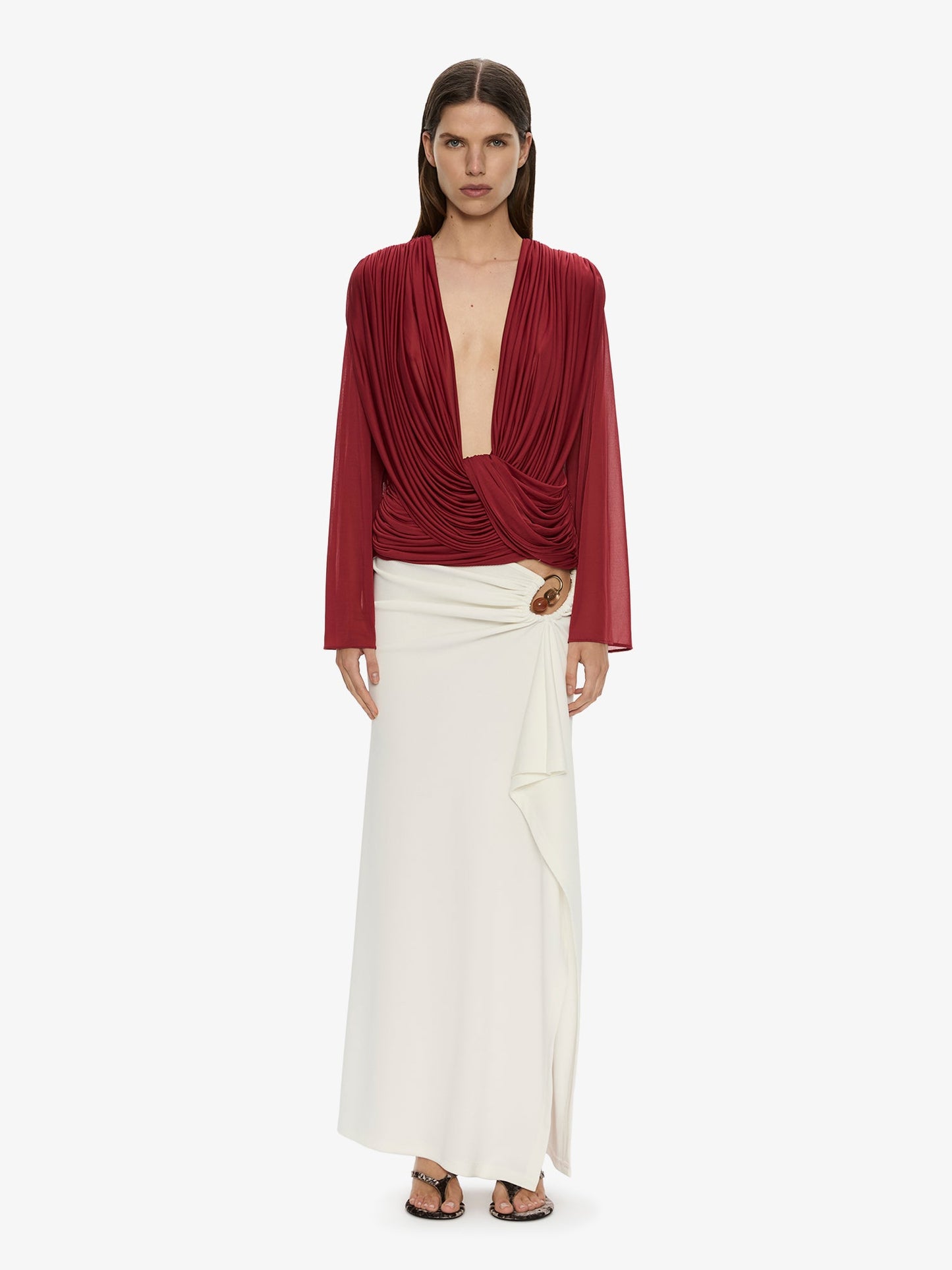 CHRISTOPHER ESBER Ripple Drape Long Sleeve Top (Wine)