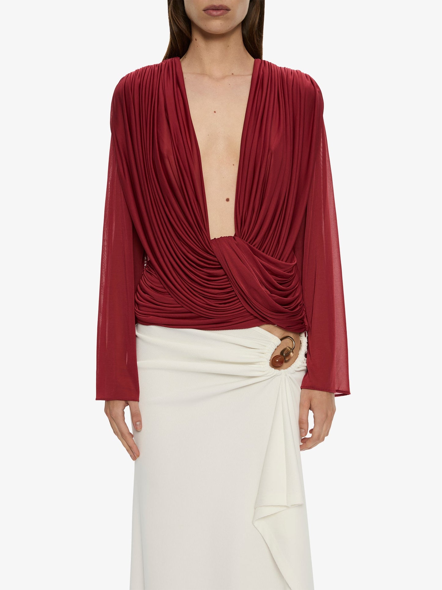 CHRISTOPHER ESBER Ripple Drape Long Sleeve Top (Wine)
