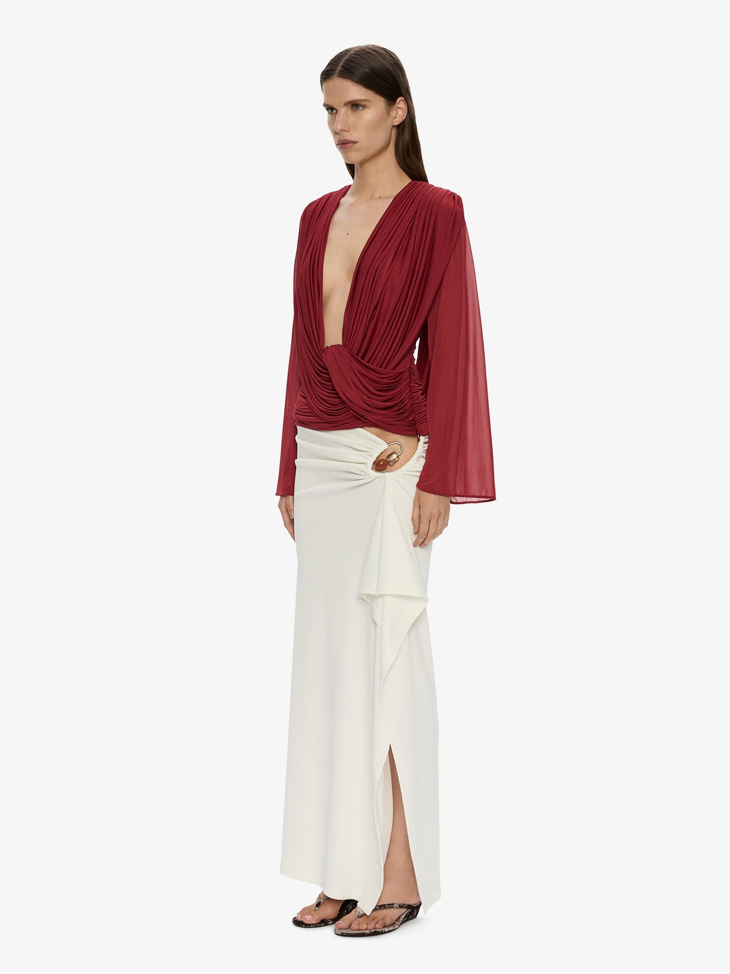 CHRISTOPHER ESBER Ripple Drape Long Sleeve Top (Wine)