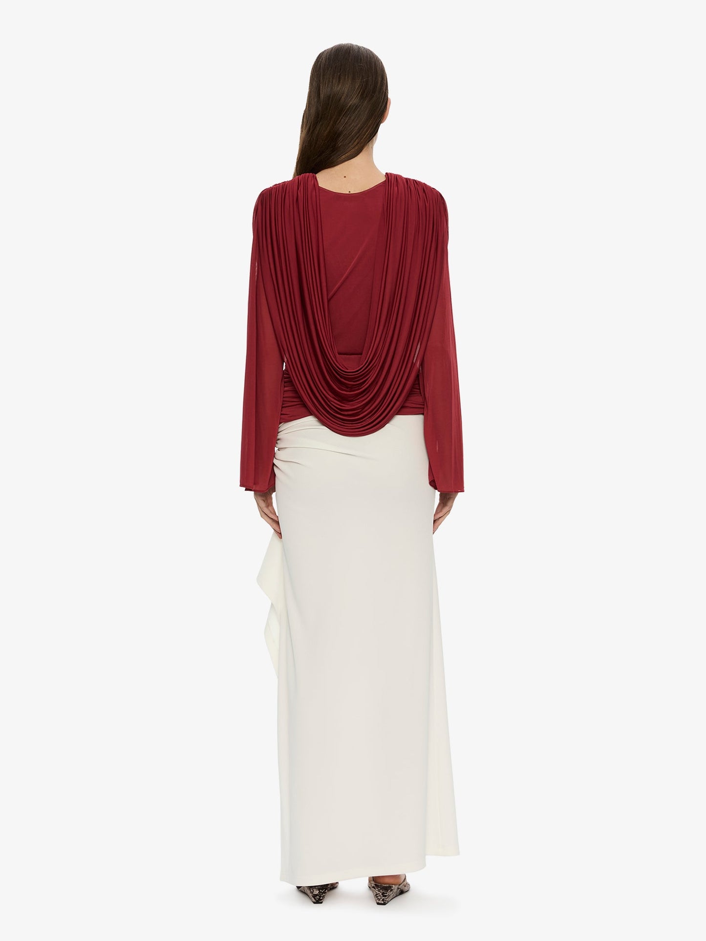 CHRISTOPHER ESBER Ripple Drape Long Sleeve Top (Wine)
