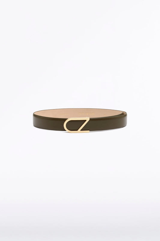 Carla Zampatti Leather Cz Logo Belt (Olive)