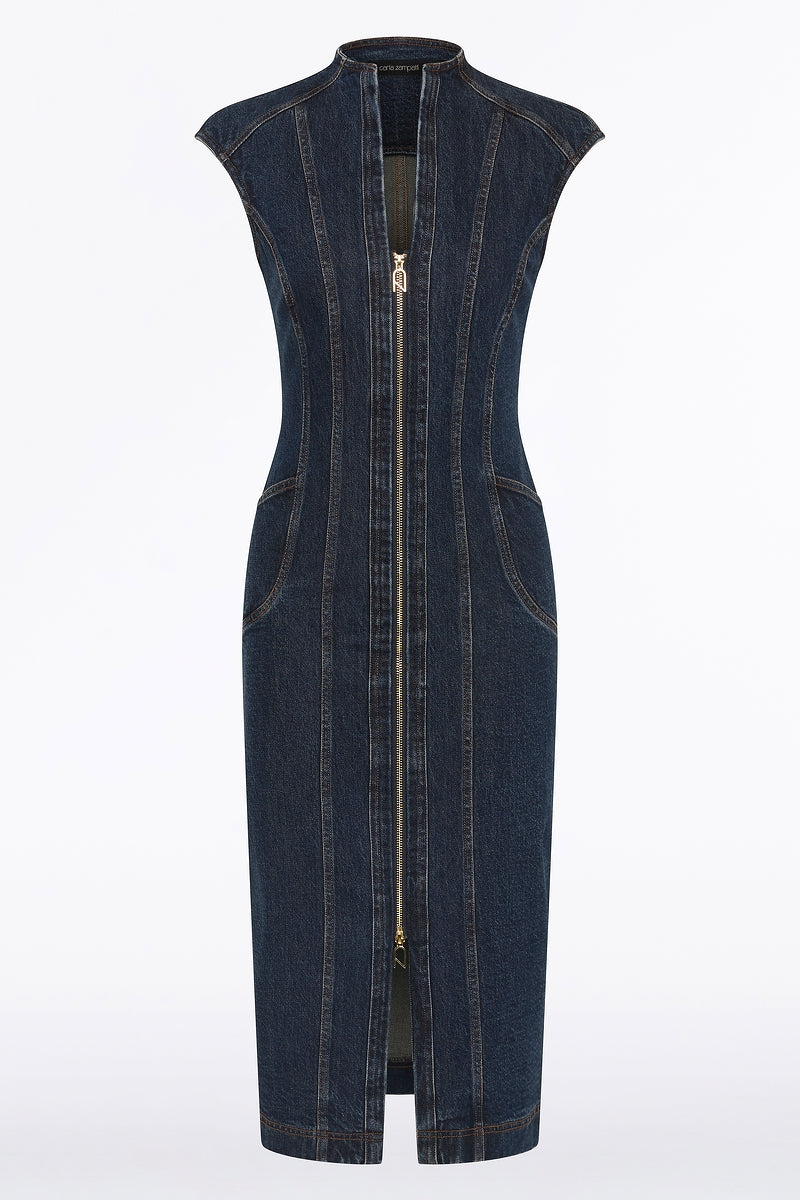 Carla Zampatti Dark Indigo Denim Panel Dress (Blue)