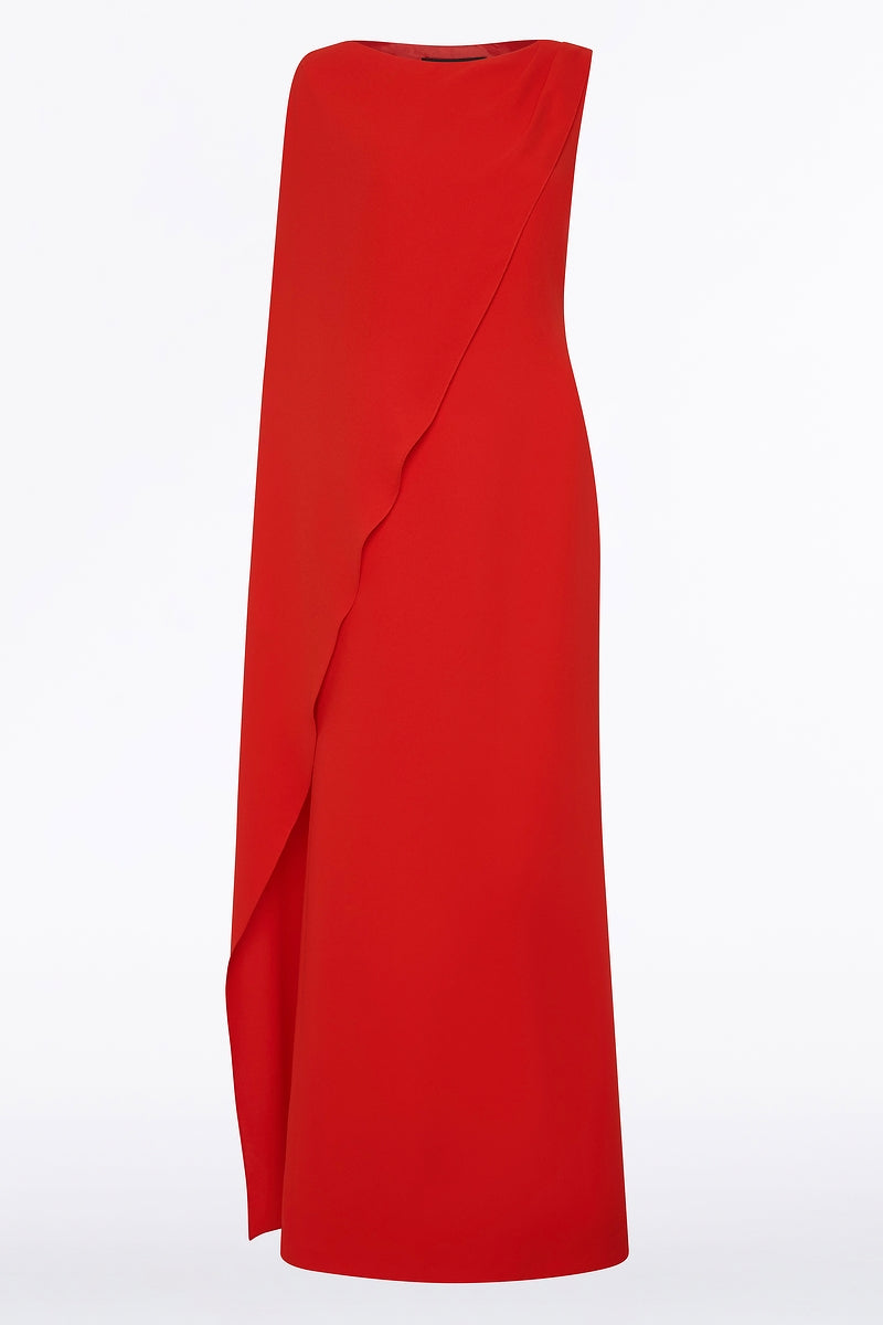 Carla Zampatti Crepe Asymmetrical Drape Gown (Red)