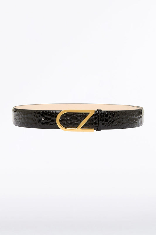 Carla Zampatti Cz Logo Belt (Blkcroc & Antiq Bras)