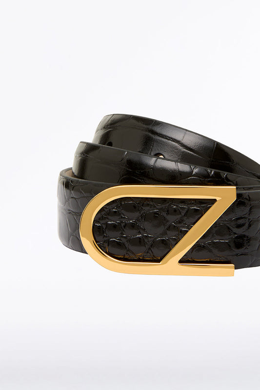 Image of Belts. Product name - Cz Logo Belt in Blkcroc & Antiq Bras colour by brand - Carla Zampatti
